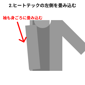 ヒートテックの左側を畳み込んだイラスト
